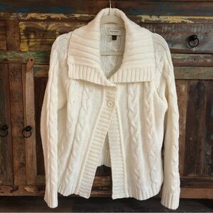 Sonoma Womens Cable Knit Cardigan Size XL Ivory Long Sleeve Cape Collar Classic